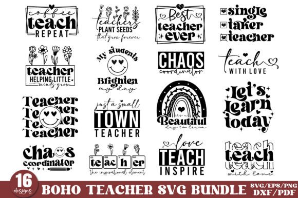 Boho Teacher SVG PNG Bundle for Crafts & Graphics